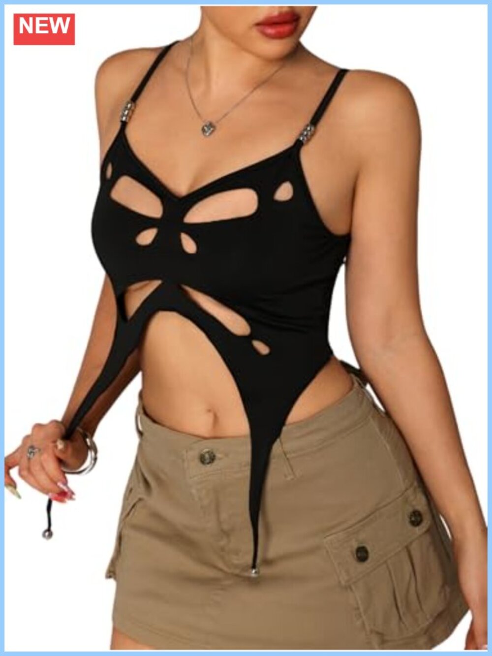 Sleeveless Crop Top Cut Out Asymmetrical Hem Slim Fit Cami